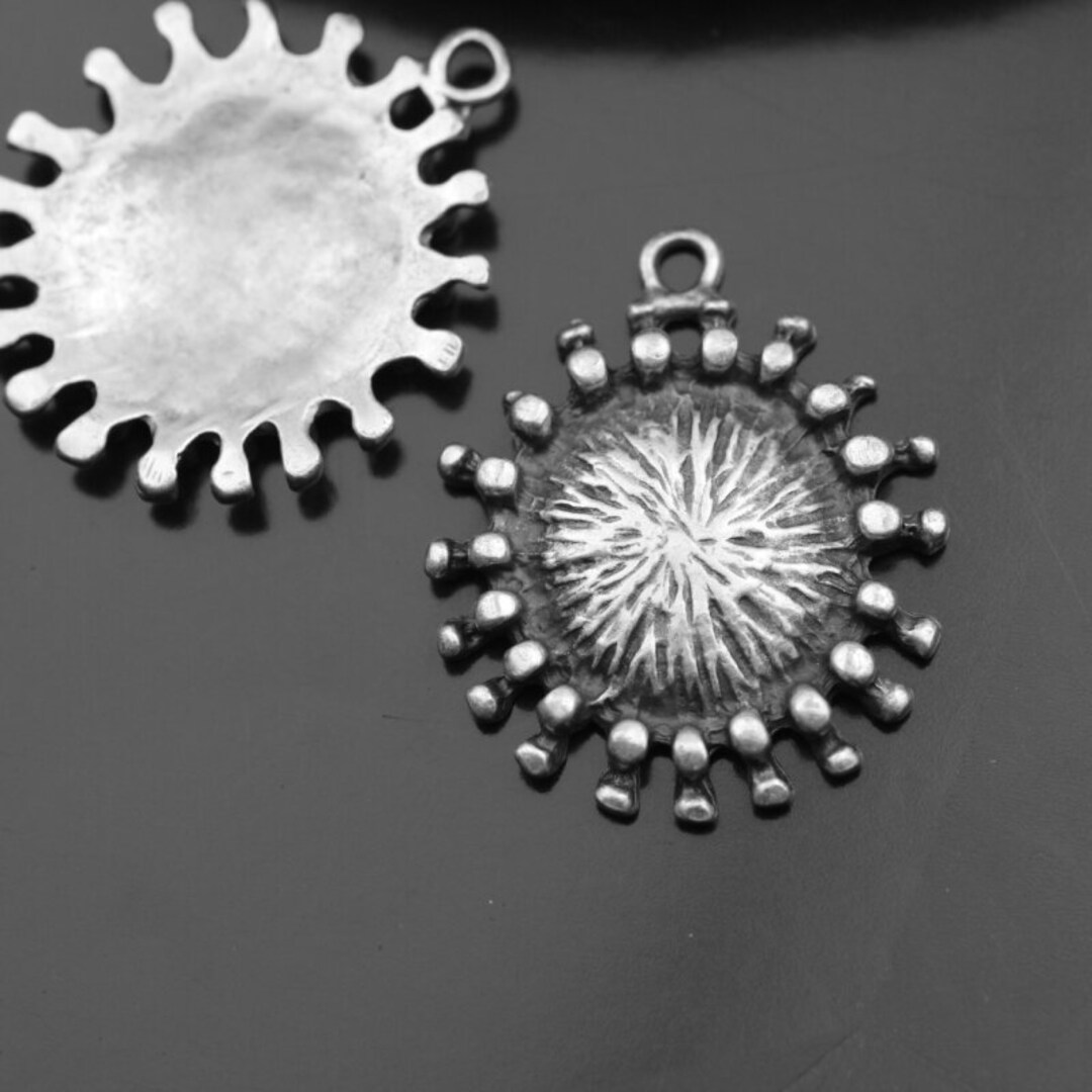 Tribal Sunburst Charms: Antique Silver Lotus Flower Pendants