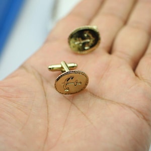 1 Pair Gold Oval Anchor Cufflink, Nautical Cufflinks For Men, Marine Wedding Accessory, Boat Captain Gift, Oval Anchor Shirt Stud - ZM665go