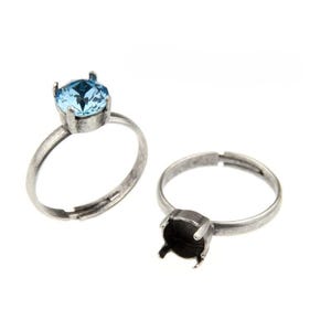 Silver Adjustable Solitaire Ring Setting for 8mm Swarovski Crystals - FR03-16