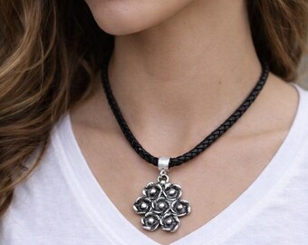 Organic Flower Pendant, Textured Silver Pendant, Floral Statement Charm, Artisan Jewelry Pendant, P40