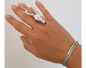 Antelope Skull Ring: Adjustable Gothic Animal Ring - R57