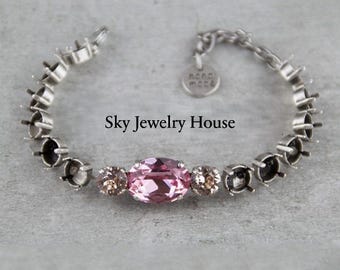 DIY Brass Bracelet Setting: 8mm & 18x13mm Swarovski Crystals - FA9