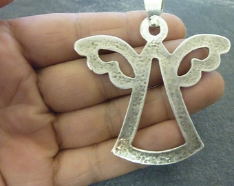 Silver Angel Wings Pendant: Pewter Fairy Boho Charm P83as