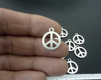 10pcs Silver Peace Sign Charms, Hippie Symbol Pendants for Jewelry Making, Boho Festival Charm Supplies - zm487as