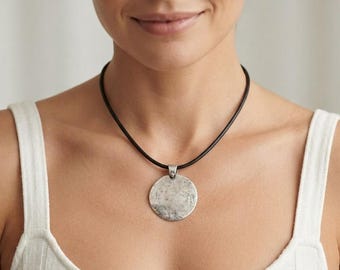 Hammered Round Pendant, Silver Disc Pendant, Minimalist Necklace Charm, Statement Pendant, Artisan Jewelry Gift, Large Circle Pendant PZM270