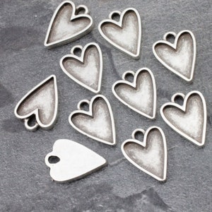 10pcs Silver Heart Blank Bezel Base Setting, Heart Charms, Bezel Cup Setting, Cabochon Base, Heart Shaped Resin Bezel,, Jewelry Making ZM969