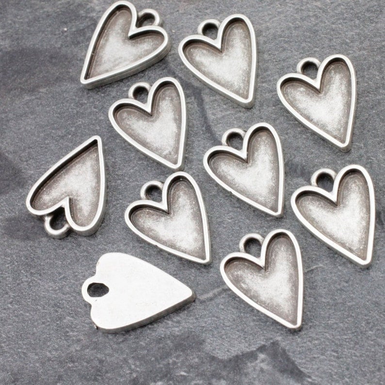 10pcs Silver Heart Blank Bezel Base Setting, Heart Charms, Bezel Cup…