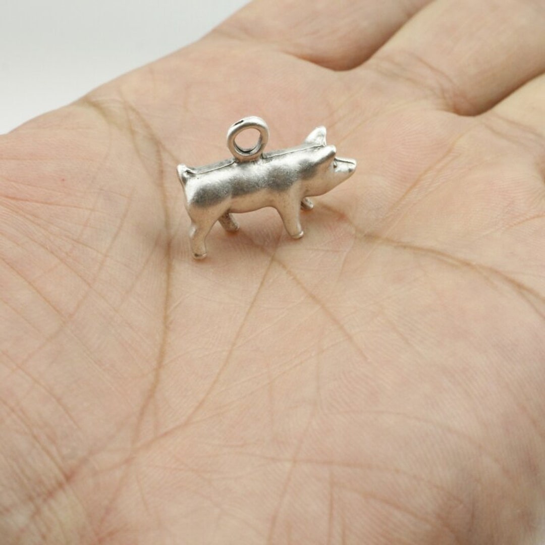 p♡pig 5pcs Silver Pig Charm Pendants, Silver Plated Pig, Animal
