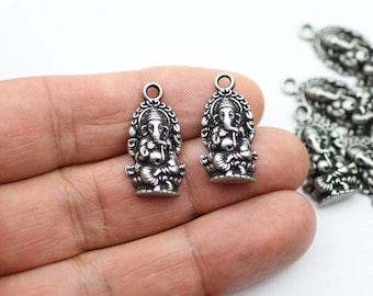 10pcs Dark Silver Ganesha Charms: Indian God Pendants (26mm) - zm201ds