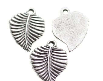 10pcs Silver Plated Leaf Charms: ZAMAK Jewelry Supplies - zm180as