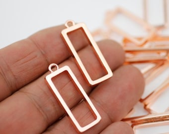 10pcs Rose Gold Plated, Rectangle Open Bezel Pendant Resin Frame Cabochon Setting Jewelry Making Supplies, ZM1066rg