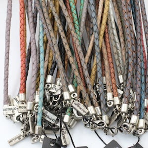 4 mm geflochtene Lederkette, geflochtene Halskette, echte Lederbandkette, Silberanhänger, hochwertige Lederbandkette, 1 Stück LK192-50