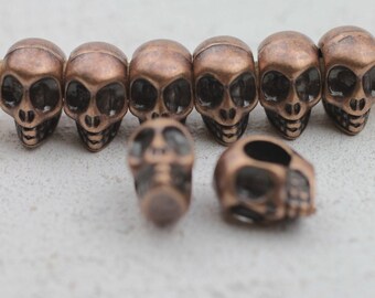 10pcs Antique Copper Alien Skull Beads: Large Hole ZAMAK Spacers - zm370ac