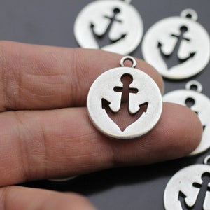 5 Round Anchor Charms, Anchor Pendants, Silver Anchor, Nautical Charms, Anchor Connector, Wholesale Jewelry Supply, ZM840as