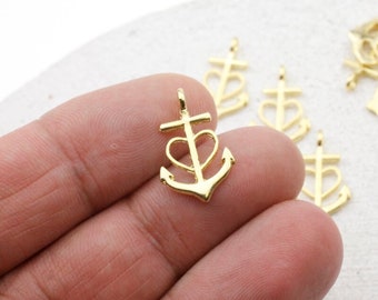 10pcs Gold Faith Hope Love Anchor Pendants: ZAMAK Jewelry Charms - zm845go