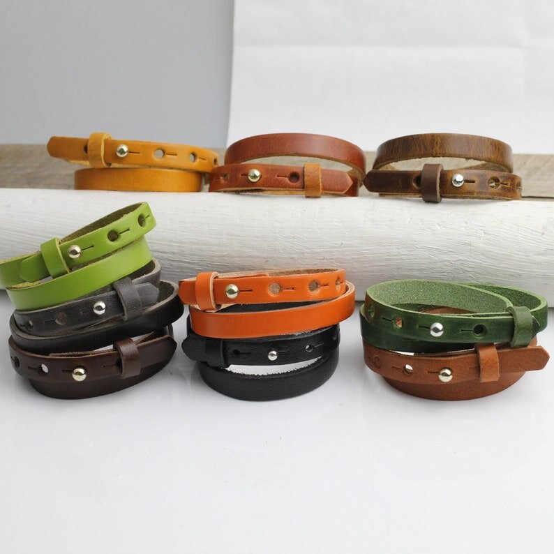 Double Wrap Genuine Leather Bracelet, Light Brown Wrapped
