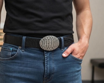Crocodile Belt Buckle Antique Silver Oval Western Reptile Pattern Metal Belt Hardware Adjustable Design - GS320
