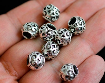 10 Antique Silver Floral Spacer Beads, Sterling silver plated Beads, Round beads, metal beads, High quality wholesale Beads, ZM121as