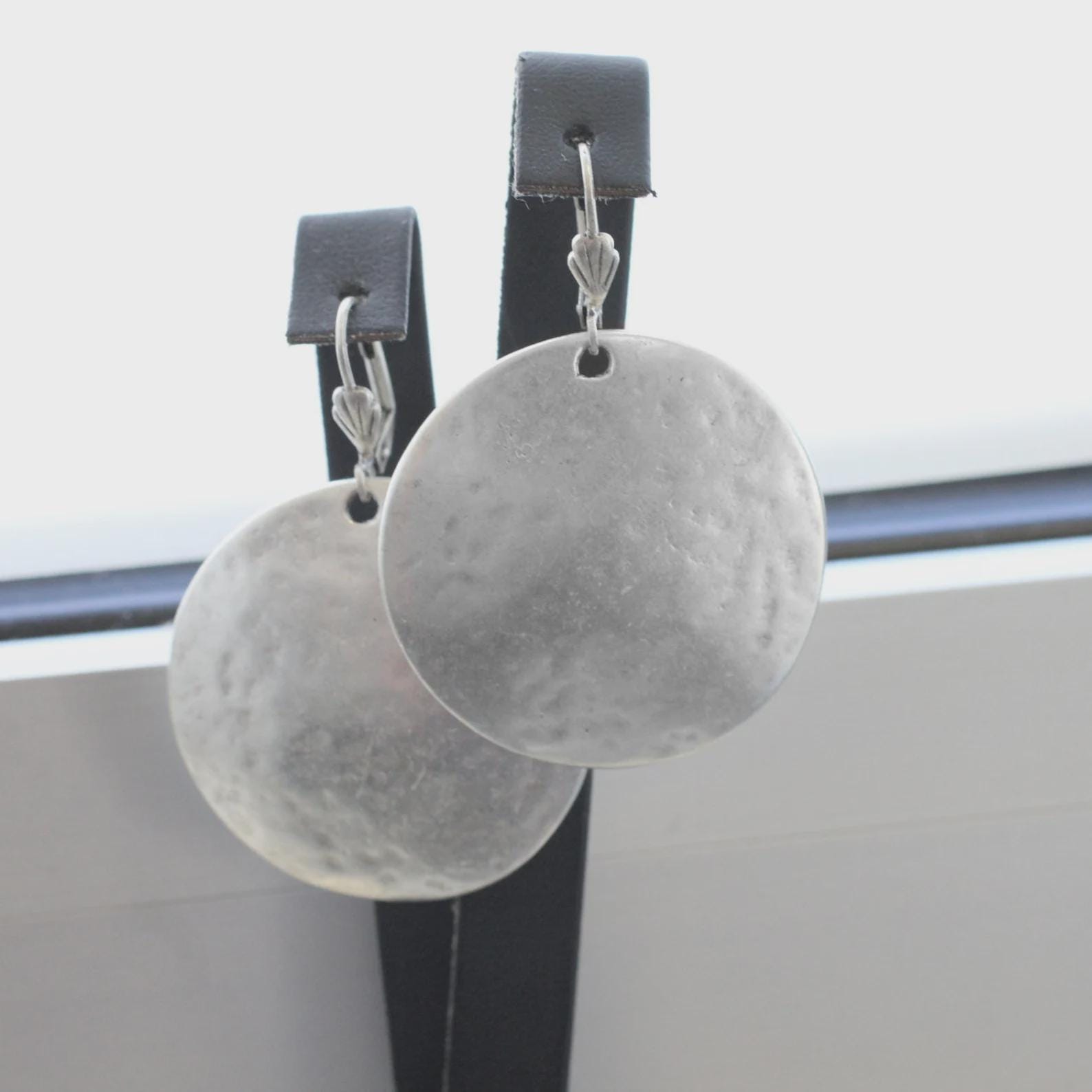 Round Dangle Earrings, Disc Earrings, Circle Earrings, Large Disc ...