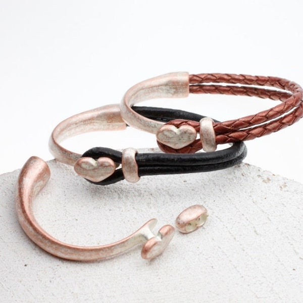 1 Set Heart cuff bracelet clasps, Rose Perlmutt, Bracelet Findings, for round leather and cords, Wholesale Jewelry Findings ZM125rp