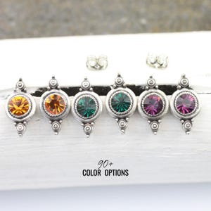 6 mm Swarovski-kristallörhängen, örhängen i antik silver med strass - e07