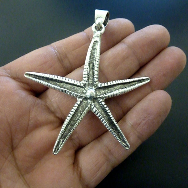 Big Starfish Pendant, Silver Sea Star Necklace, Nautical Pendant, Starfish Jewelry, Beach Jewelry Pendant, Sea Jewelry, Necklace Making, P54