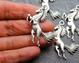 5pcs Sterling Silver Plated Horse Charms: Jewelry Making Pendants - zm16as