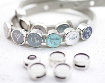 10pcs Sterling Silver Plated Slider Beads: 12mm Cabochon Settings, 8mm Flat Leather, Bracelet Making - zm595as