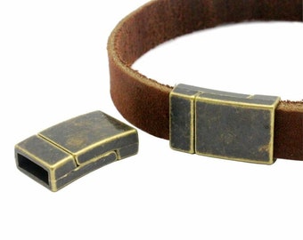 Antique Bronze Magnetic Clasp: 10x3mm Leather Cord Closure - zm657ab
