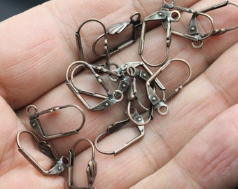 10 ganchos para pendientes de cobre antiguo con cierre de palanca y detalle de hoja, componentes de cobre para la fabricación de joyas DIY BC2 AC