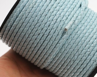Aqua Blue Bolo Braided Leather Cord: 4mm Jewelry Making Supply - 178128