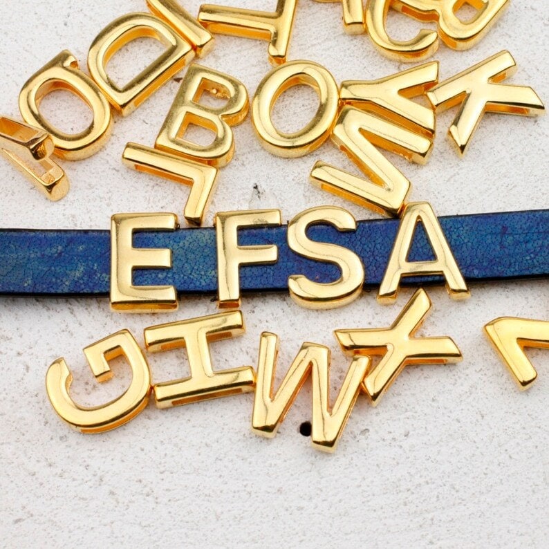 Double Sided Slider Letter Beads, Gold Alphabet Letter Charm, Initial Letters Bracelet, Initial Tag Letter Charm, Mother's Day Gift, zm970go image 1