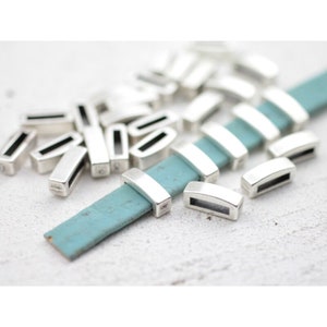10 Silver Slider Beads for 10mm Flat Leather, Slider Beads for Bracelets, Rectangular Slider Bead, Bracelet Findings,Wholesale Beads ZM596as