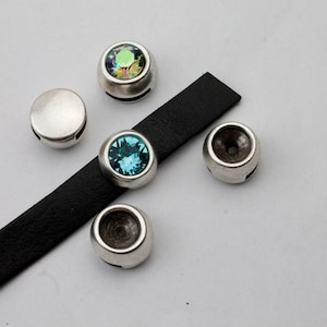 10pcs Antique Silver Slider Beads with 10mm Swarovski Crystal - zm97