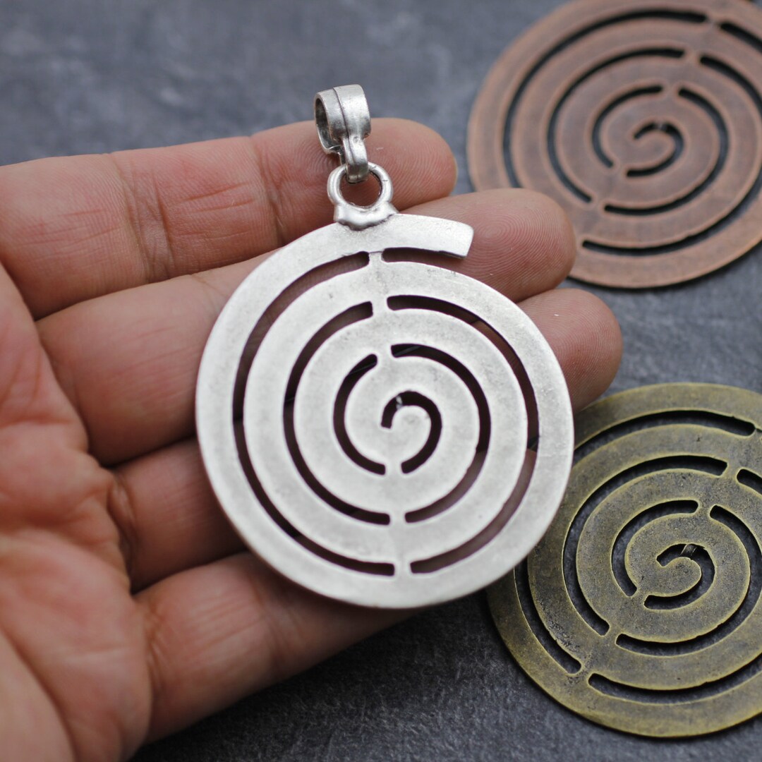 Labyrinth Charm Antique Silver Labyrinth Pendant • Spiral Disk Charm for Jewelry Making ...