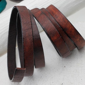 Tira de cuero marrón inglés de 1 m: cordón de cuero genuino de 10 x 2 mm, borde hecho a mano.