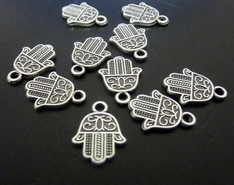 PH PandaHall 50 Ciondoli Hamsa Con Pietra Luminosa | Simbolo Mano Di Fatima In Argento Antico, 5 Colori | Perline Per Gioielli Fai Da Te, Bracciali, Collane
