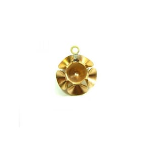 May include: A small, gold-coloured jewellery finding with a flower-like design. The piece has a central cup shape surrounded by six petal-shaped elements. A small loop is at the top for attaching to a chain or other jewellery component.