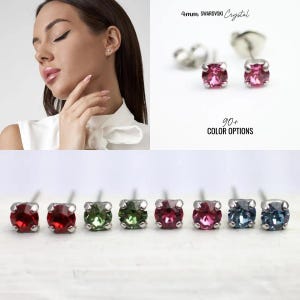 4mm Swarovski Crystal Stud Earrings, Sterling Silver Plated Earrings, Swarovski Birthstone Jewelry, Dainty Gift for Women - F19-19