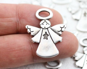 10 Silver Angel Charms, Guardian Angel Charm Pendants, Angel Jewelry Making Supplies, Small Angel Charm, Bracelet Necklace Charm ZM847