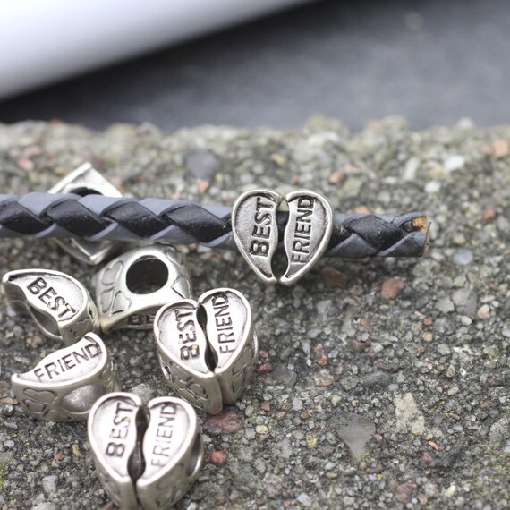 10pcs Best Friend Half Heart Beads Charms, Split Silver Heart