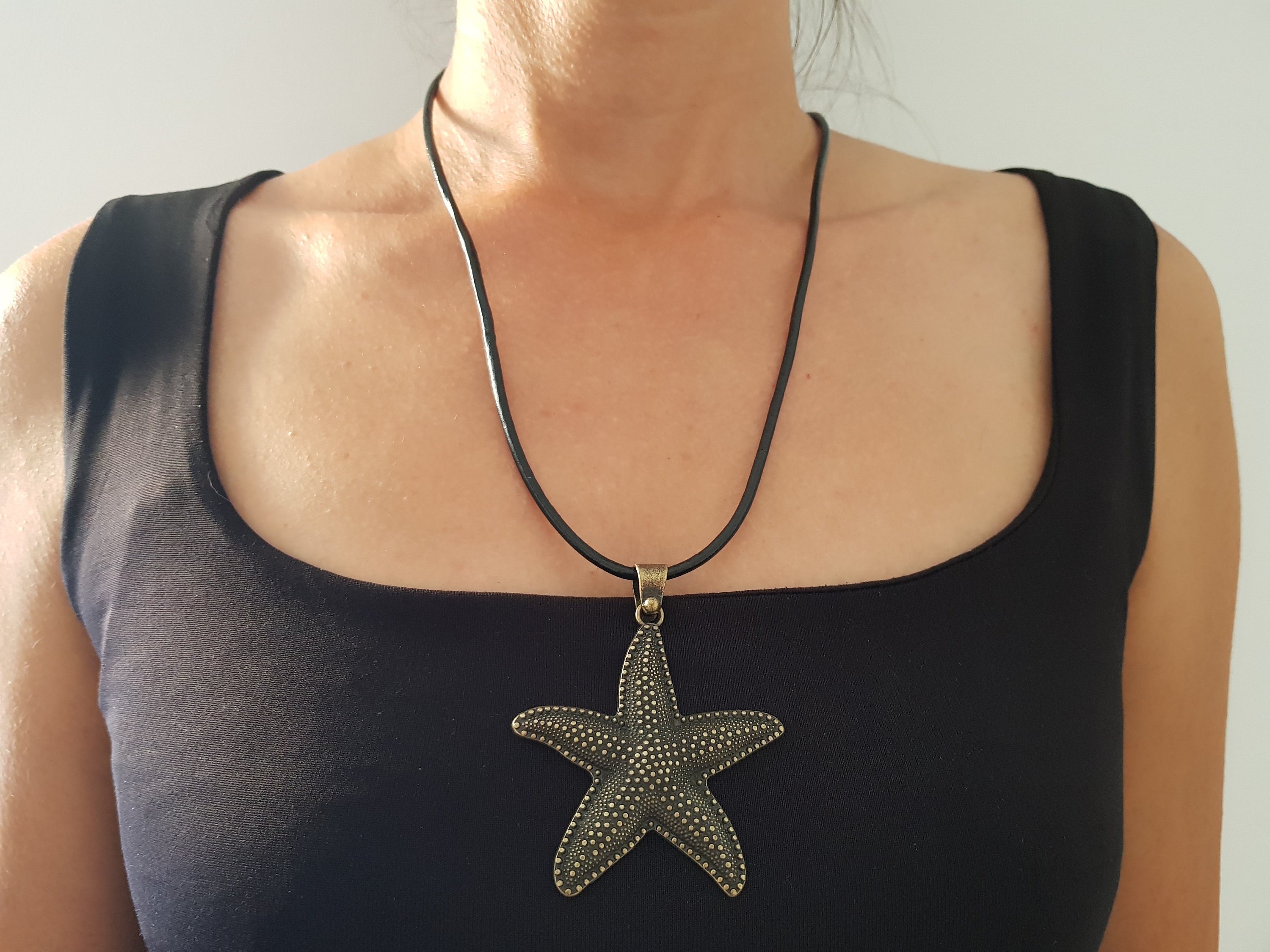 Starfish Pendant, Sea Star Necklace, Bronze Starfish Pendant