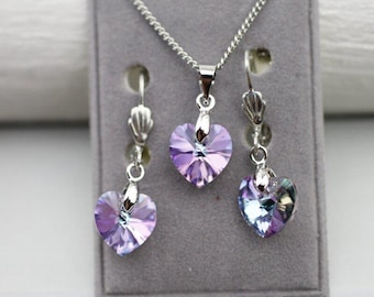 Conjunto de joyas con corazón de cristal Swarovski: collar y pendientes hechos a mano - 6228 - 10 mm