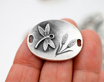 5pcs Antique Silver Dragonfly Connectors: ZAMAK Artisan Charms - zm243as