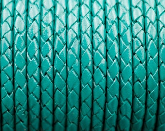 Cordón de cuero trenzado Bolo color petróleo: 4 mm para bisutería, 1 yarda