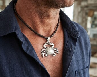 Crab Pendant, Antique Silver Crab Necklace Pendant, Ocean Animal Jewelry, Nautical Beach Necklace Charm, Coastal Gift - P158 (ZM709)