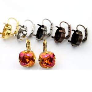 12mm 4470 Bezel Earring Settings for Swarovski Crystals – Brass, Silver, Gold, Copper Plated Options. 1 Pairs F14-12