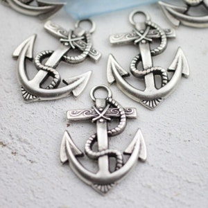 5 Stück Anker Charm Anhänger, Sterling Silber überzogen, große Anker Halsketten, Anker Schlüsselanhänger Charme, nautischen Schmuck machen Lieferungen ZM535