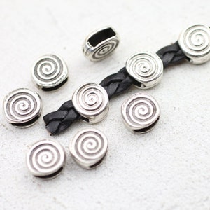 10 Spiral Slider Bead, Silver Bead Sliders, for Leather Bracelet, Flat Leather, Round Leather, Multi Row Bracelet making supplies ZM635as