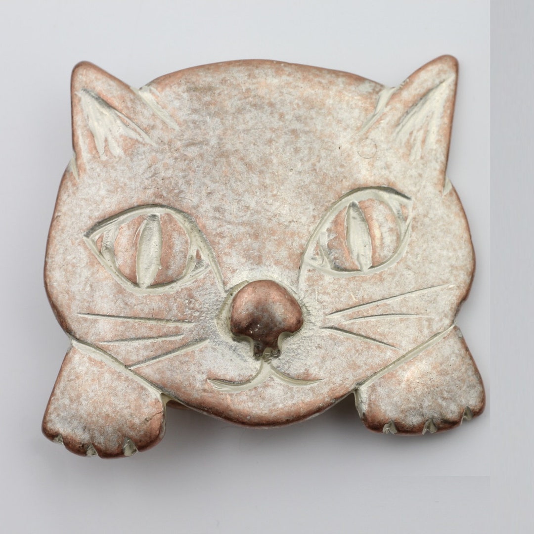 Vintage Black Enamel Cat Animal Belt Buckle Riem Gesp